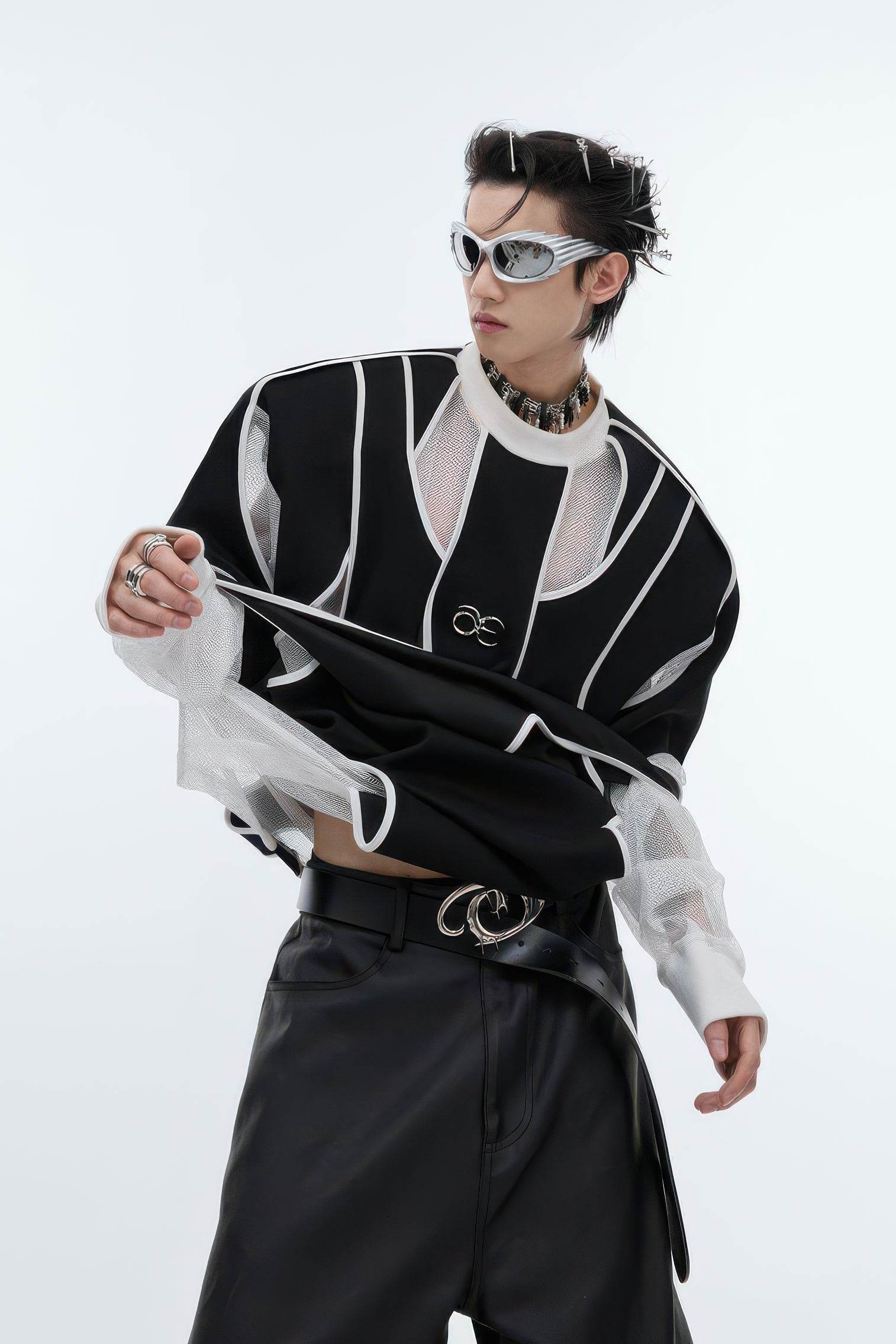 Deconstructed Split Hoodie - Heavyweight Metal Trim with Shoulder Pads - 5SION