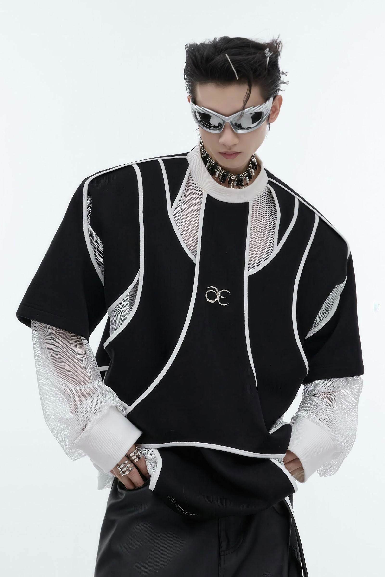 Deconstructed Split Hoodie - Heavyweight Metal Trim with Shoulder Pads - 5SION