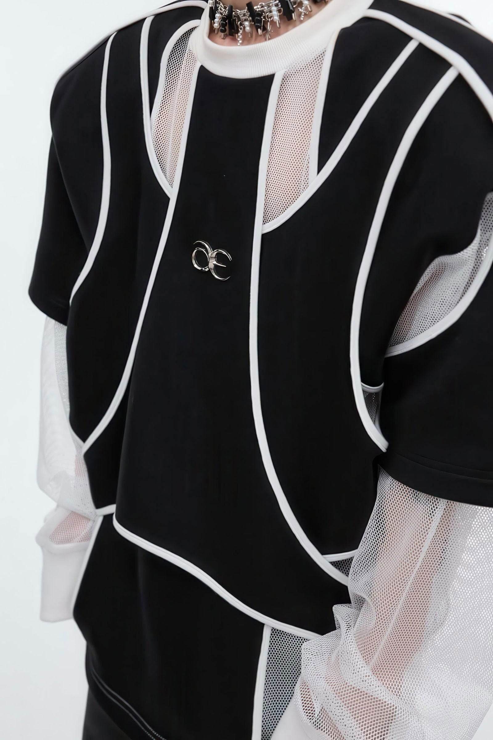 Deconstructed Split Hoodie - Heavyweight Metal Trim with Shoulder Pads - 5SION