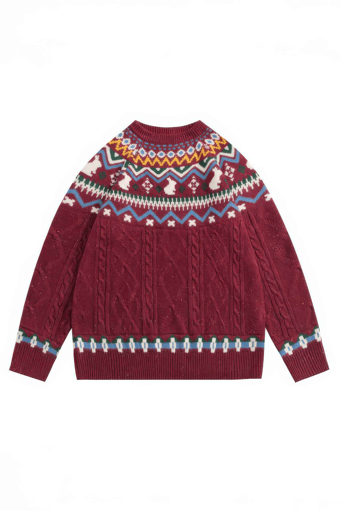 Fair Isle Red Holiday Knit Sweater - Cozy Oversized Pullover for Festive Vibes - 5SION