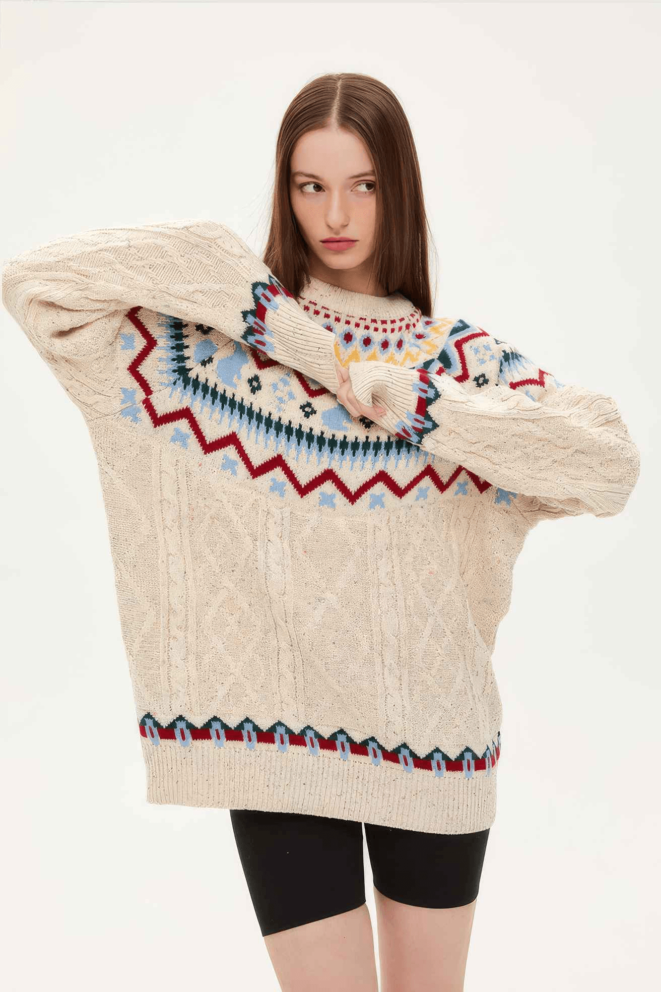 Fair Isle Red Holiday Knit Sweater - Cozy Oversized Pullover for Festive Vibes - 5SION
