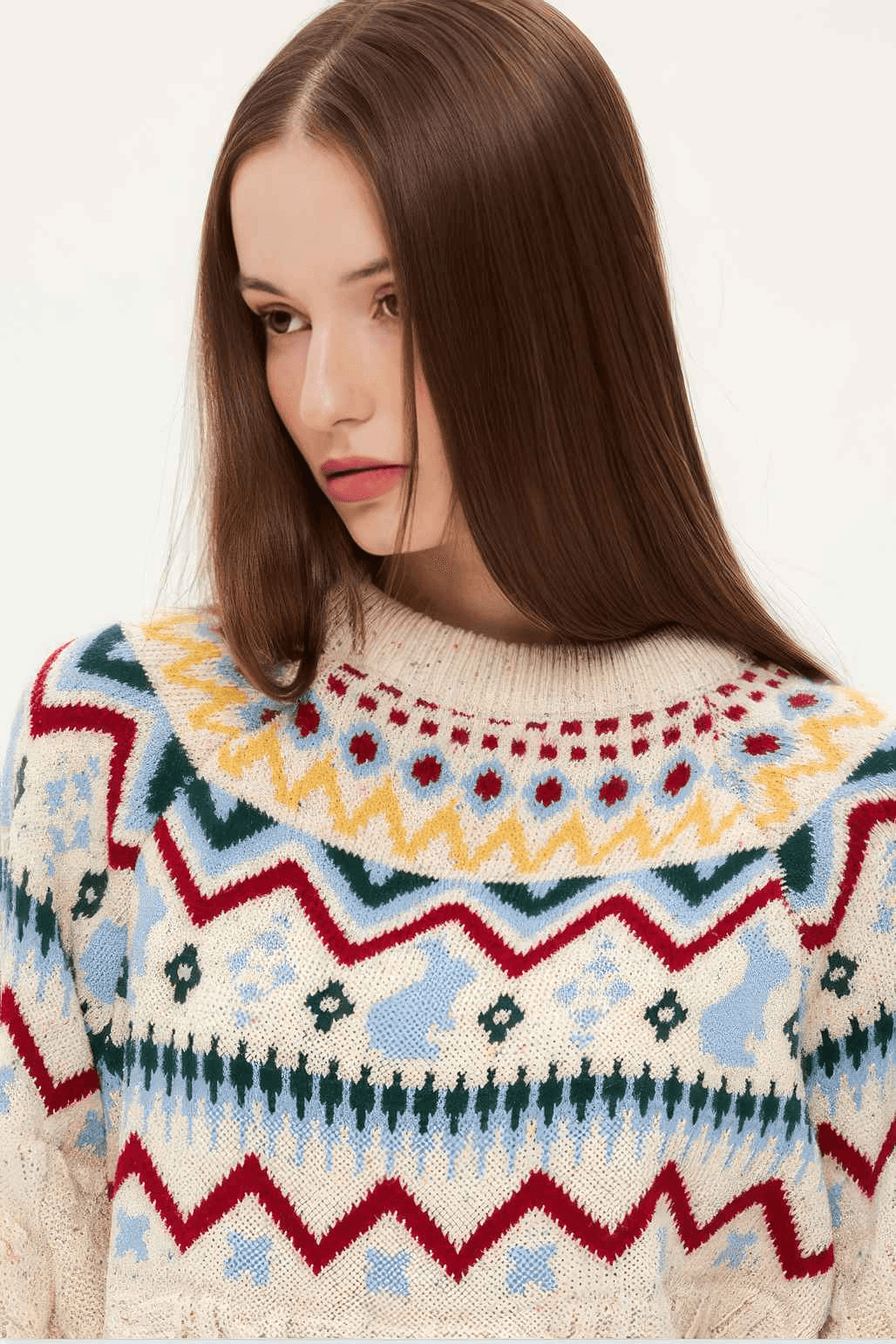 Fair Isle Red Holiday Knit Sweater - Cozy Oversized Pullover for Festive Vibes - 5SION