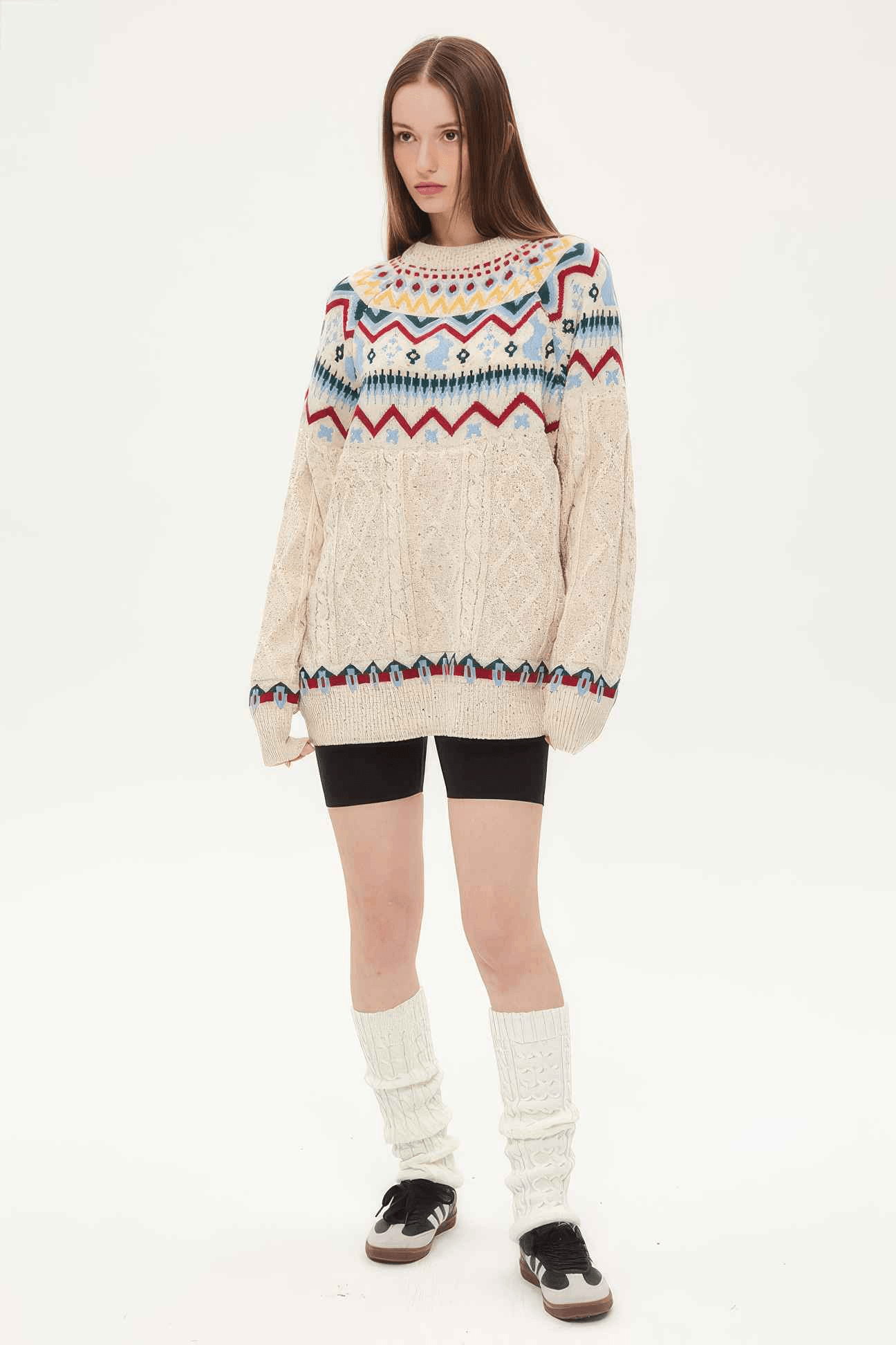 Fair Isle Red Holiday Knit Sweater - Cozy Oversized Pullover for Festive Vibes - 5SION