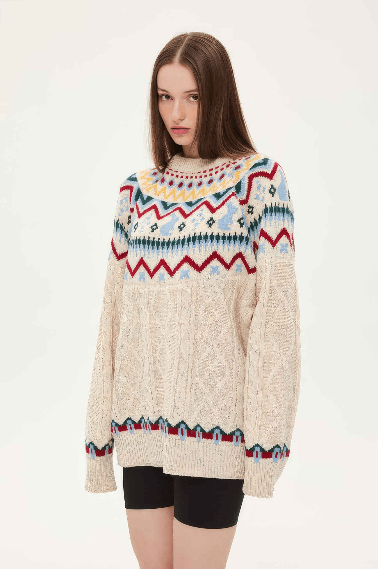 Fair Isle Red Holiday Knit Sweater - Cozy Oversized Pullover for Festive Vibes - 5SION