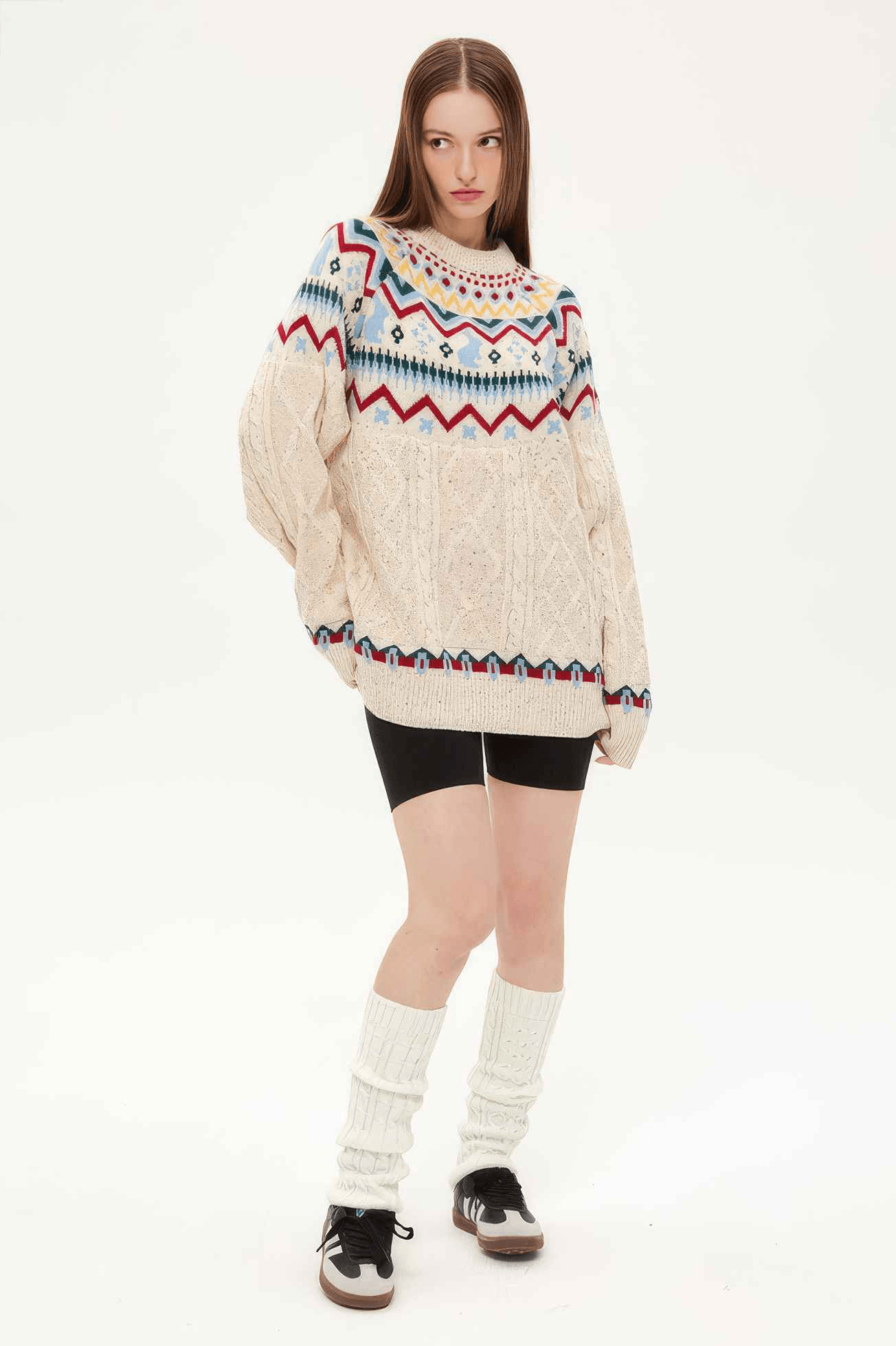 Fair Isle Red Holiday Knit Sweater - Cozy Oversized Pullover for Festive Vibes - 5SION
