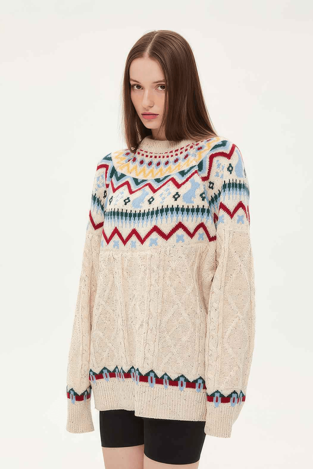 Fair Isle Red Holiday Knit Sweater - Cozy Oversized Pullover for Festive Vibes - 5SION