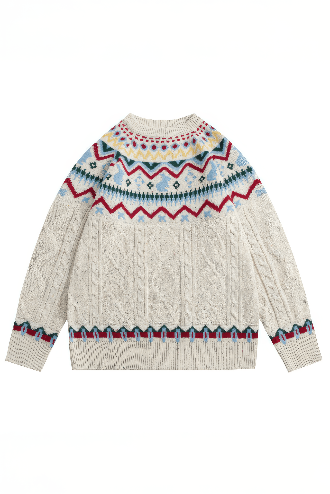 Fair Isle Red Holiday Knit Sweater - Cozy Oversized Pullover for Festive Vibes - 5SION