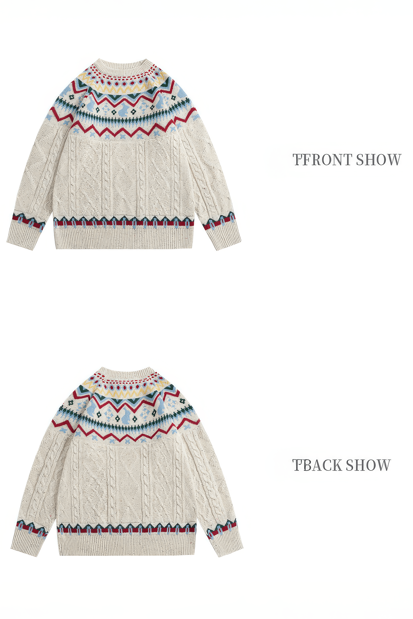 Fair Isle Red Holiday Knit Sweater - Cozy Oversized Pullover for Festive Vibes - 5SION