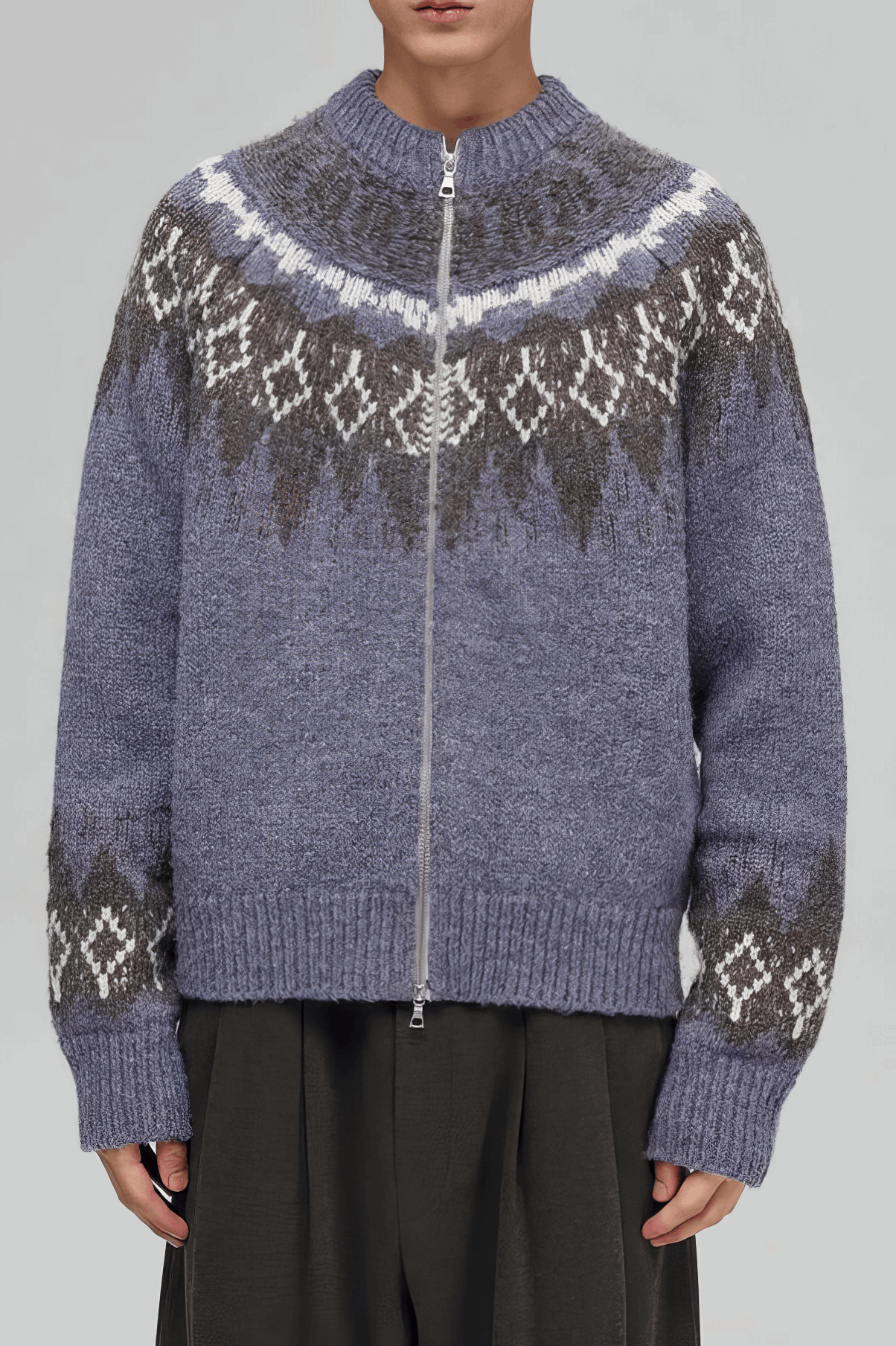 Fair Isle Zip Knit Cardigan - 5SION