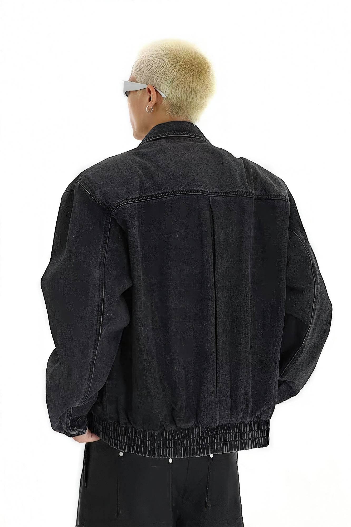 Heavyweight Denim Jacket - Washed Shoulder Pads & Metal Zipper Design - 5SION