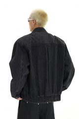 Heavyweight Denim Jacket - Washed Shoulder Pads & Metal Zipper Design - 5SION