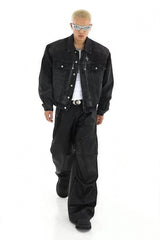 Heavyweight Denim Jacket - Washed Shoulder Pads & Metal Zipper Design - 5SION
