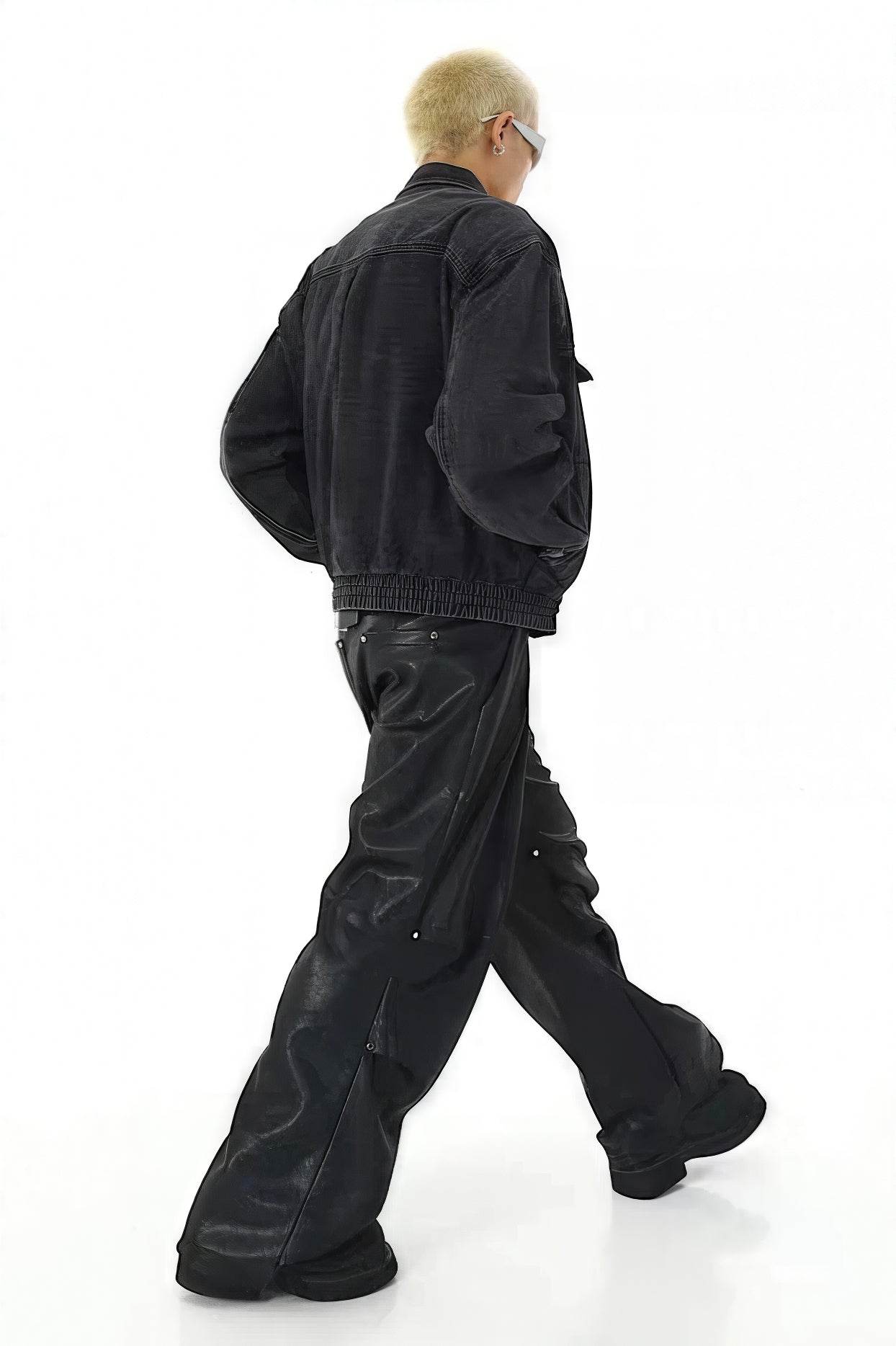 Heavyweight Denim Jacket - Washed Shoulder Pads & Metal Zipper Design - 5SION