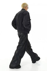 Heavyweight Denim Jacket - Washed Shoulder Pads & Metal Zipper Design - 5SION