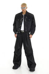 Heavyweight Denim Jacket - Washed Shoulder Pads & Metal Zipper Design - 5SION