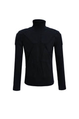 Heavy-Duty Armor-Inspired Black High Neck Long Sleeve Top - Slim Fit & Versatile - 5SION