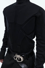 Heavy-Duty Armor-Inspired Black High Neck Long Sleeve Top - Slim Fit & Versatile - 5SION