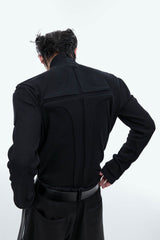 Heavy-Duty Armor-Inspired Black High Neck Long Sleeve Top - Slim Fit & Versatile - 5SION