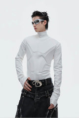 Heavy-Duty Armor-Inspired Black High Neck Long Sleeve Top - Slim Fit & Versatile - 5SION