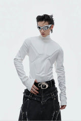 Heavy-Duty Armor-Inspired Black High Neck Long Sleeve Top - Slim Fit & Versatile - 5SION