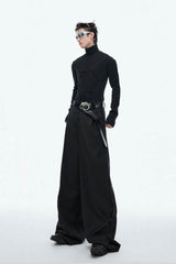 Heavy-Duty Armor-Inspired Black High Neck Long Sleeve Top - Slim Fit & Versatile - 5SION
