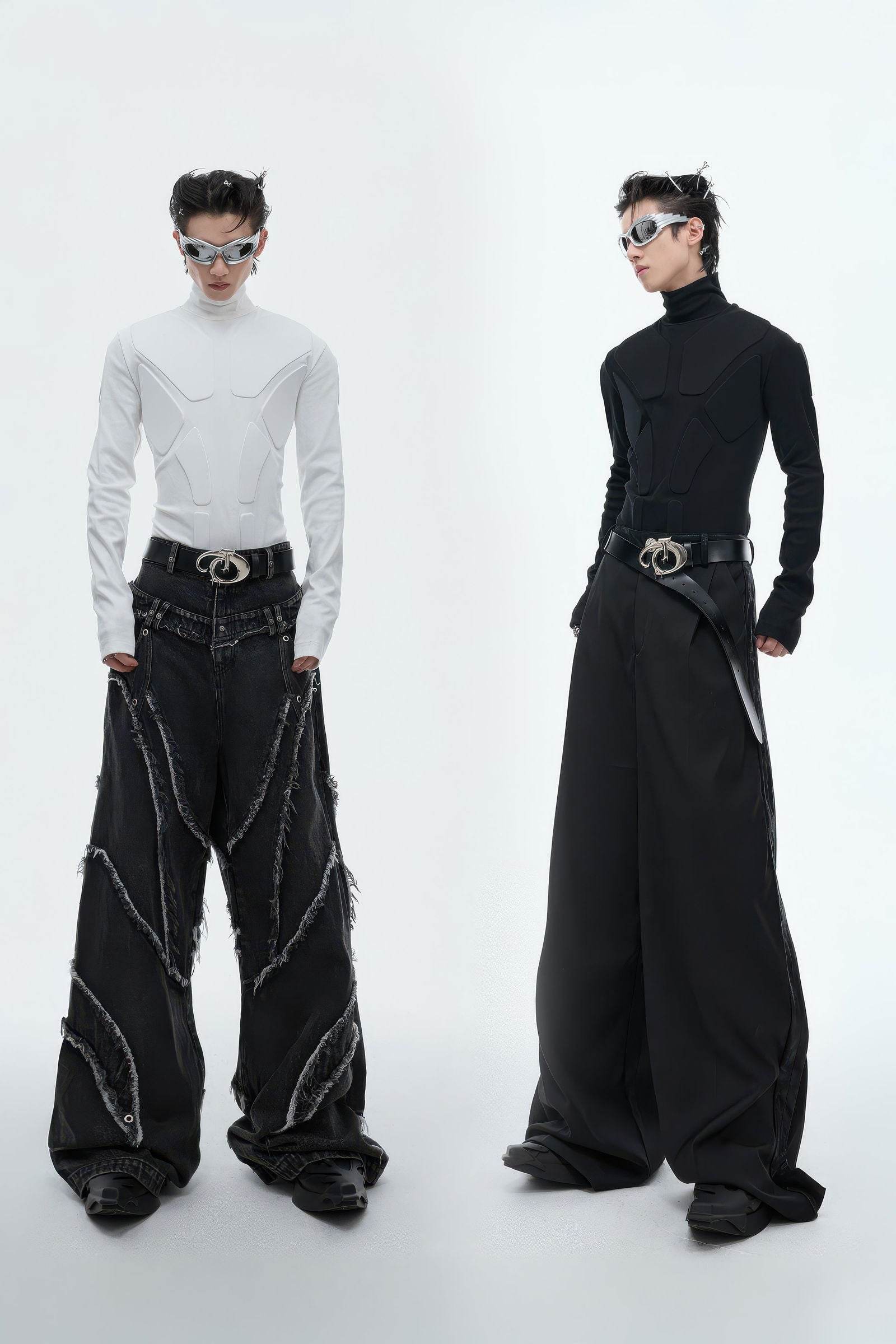 Heavy-Duty Armor-Inspired Black High Neck Long Sleeve Top - Slim Fit & Versatile - 5SION