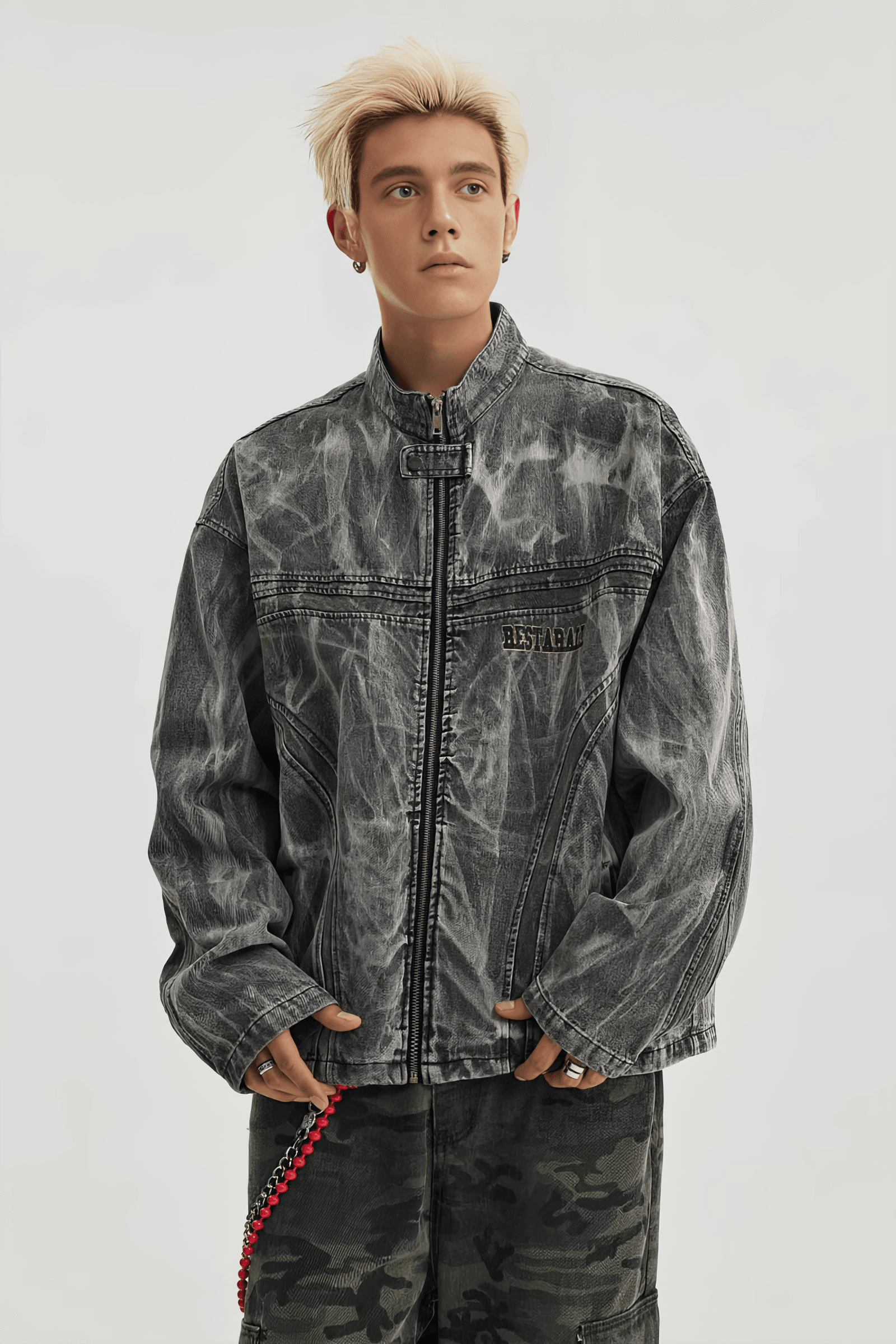 Winter Loose Graffiti Denim Jacket – Distressed & Motorcycle Style - 5SION