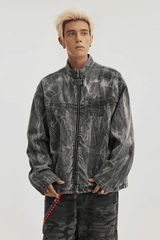Winter Loose Graffiti Denim Jacket – Distressed & Motorcycle Style - 5SION