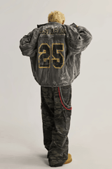 Winter Loose Graffiti Denim Jacket – Distressed & Motorcycle Style - 5SION