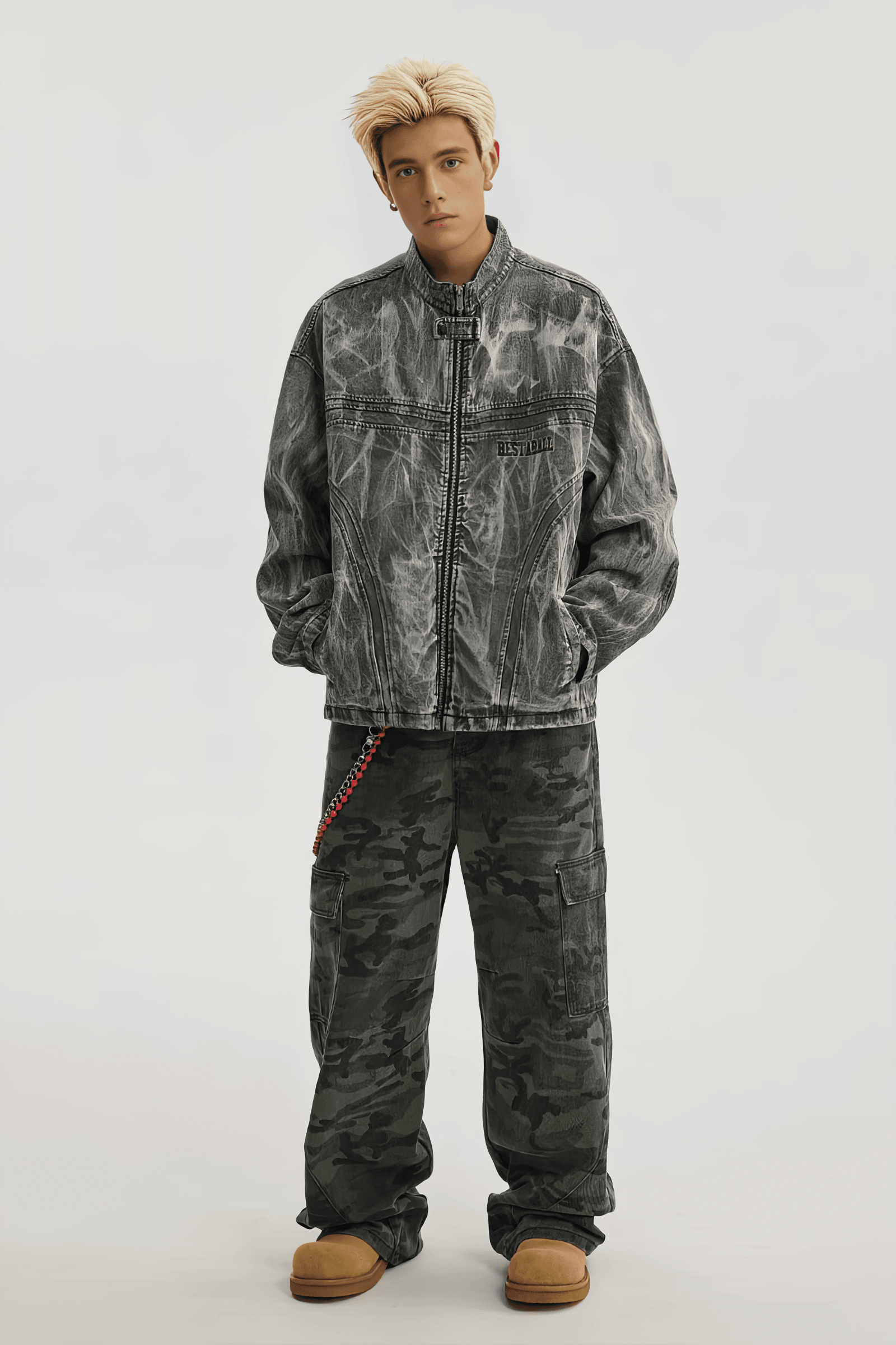 Winter Loose Graffiti Denim Jacket – Distressed & Motorcycle Style - 5SION