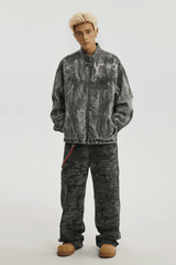 Winter Loose Graffiti Denim Jacket – Distressed & Motorcycle Style - 5SION