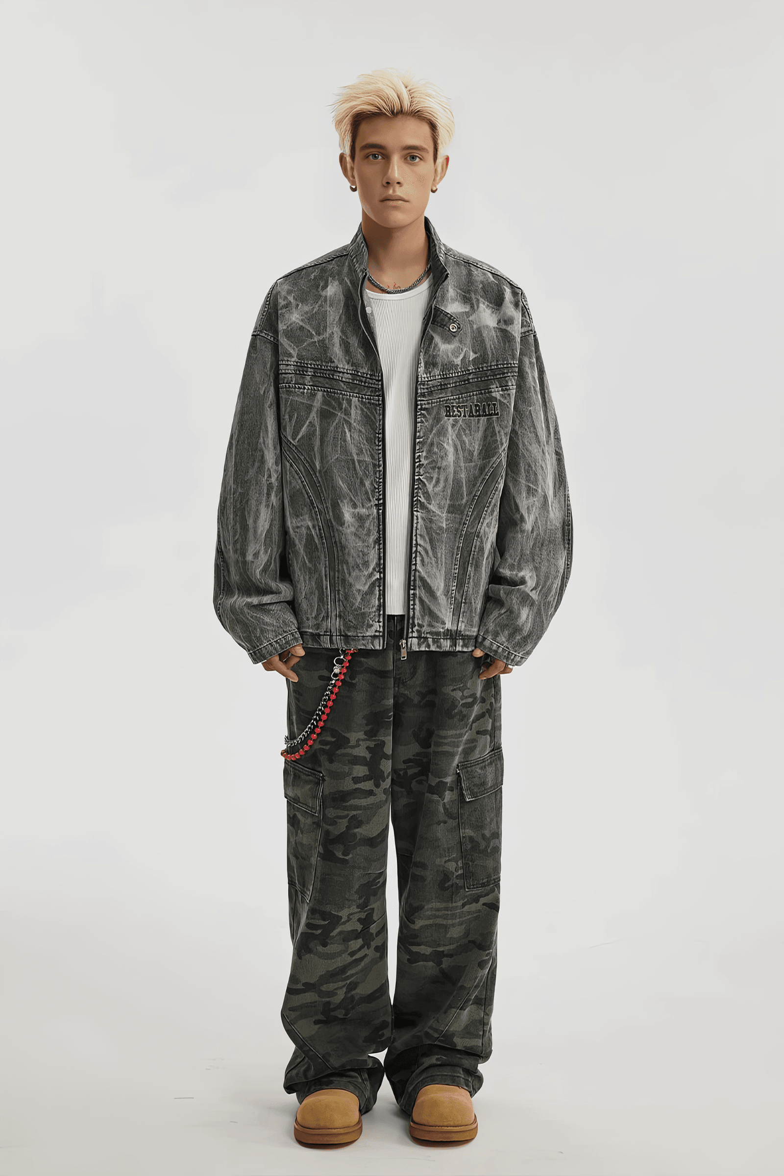 Winter Loose Graffiti Denim Jacket – Distressed & Motorcycle Style - 5SION