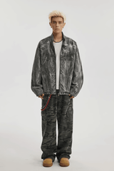 Winter Loose Graffiti Denim Jacket – Distressed & Motorcycle Style - 5SION
