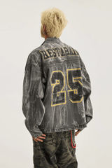 Winter Loose Graffiti Denim Jacket – Distressed & Motorcycle Style - 5SION
