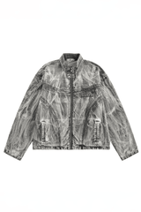 Winter Loose Graffiti Denim Jacket – Distressed & Motorcycle Style - 5SION