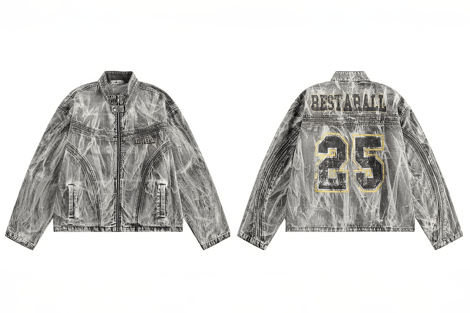 Winter Loose Graffiti Denim Jacket – Distressed & Motorcycle Style - 5SION