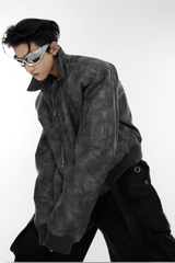 Men’s Trendy Polka Dot Gradient Pink Bomber Jacket with Shoulder Pads & Zipper Details - 5SION