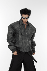 Men’s Trendy Polka Dot Gradient Pink Bomber Jacket with Shoulder Pads & Zipper Details - 5SION