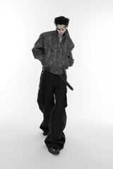 Men’s Trendy Polka Dot Gradient Pink Bomber Jacket with Shoulder Pads & Zipper Details - 5SION