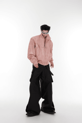Men’s Trendy Polka Dot Gradient Pink Bomber Jacket with Shoulder Pads & Zipper Details - 5SION