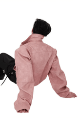 Men’s Trendy Polka Dot Gradient Pink Bomber Jacket with Shoulder Pads & Zipper Details - 5SION