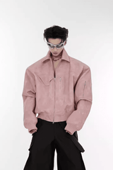 Men’s Trendy Polka Dot Gradient Pink Bomber Jacket with Shoulder Pads & Zipper Details - 5SION