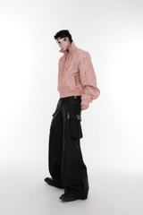 Men’s Trendy Polka Dot Gradient Pink Bomber Jacket with Shoulder Pads & Zipper Details - 5SION