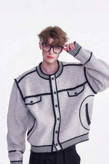 Knitted Sweater Jacket with Mark Pen Design - 5SION