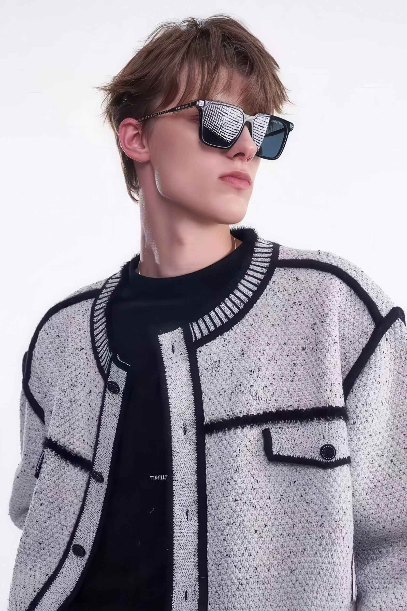 Knitted Sweater Jacket with Mark Pen Design - 5SION