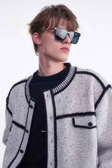 Knitted Sweater Jacket with Mark Pen Design - 5SION