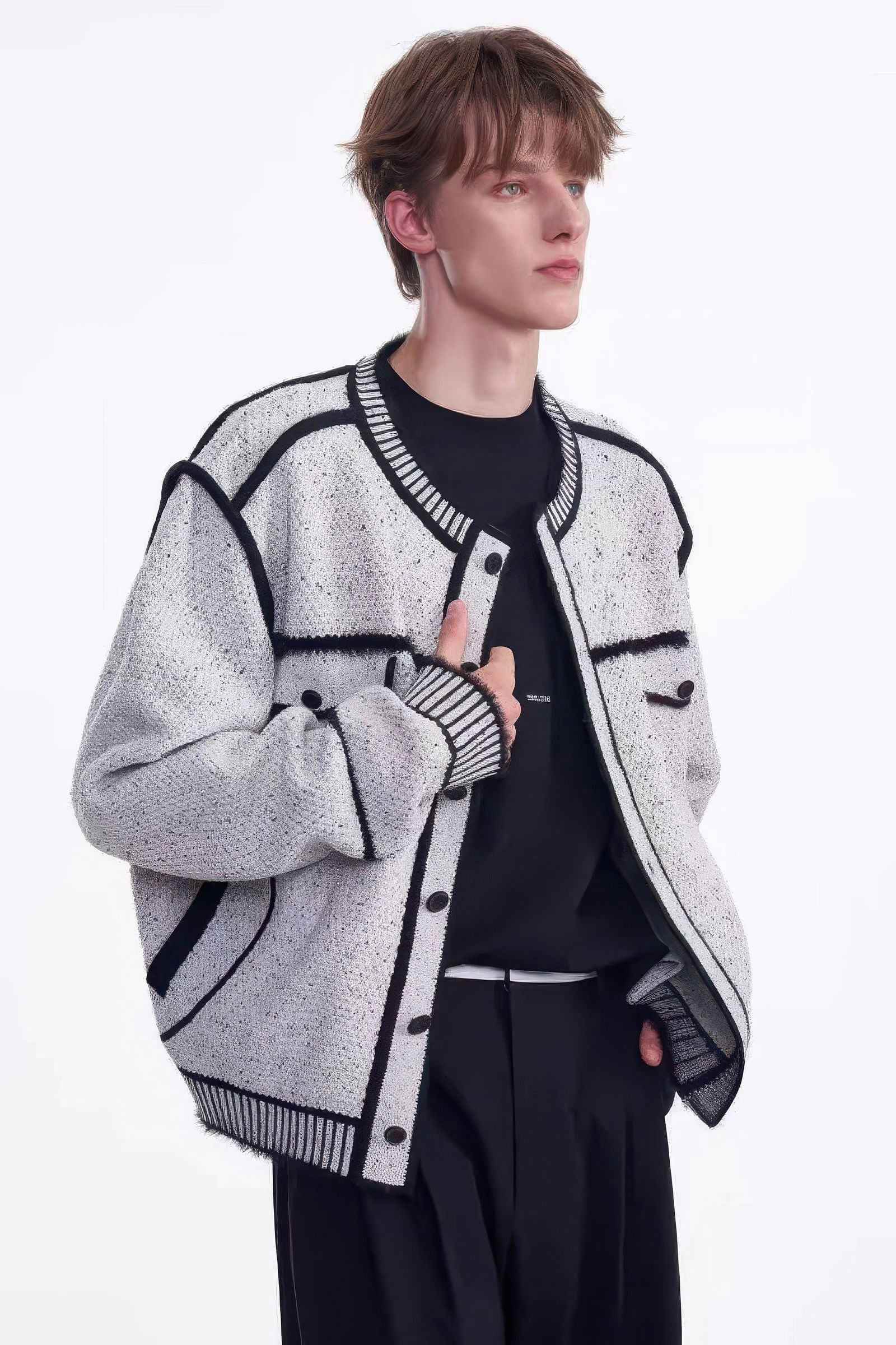 Knitted Sweater Jacket with Mark Pen Design - 5SION