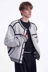 Knitted Sweater Jacket with Mark Pen Design - 5SION