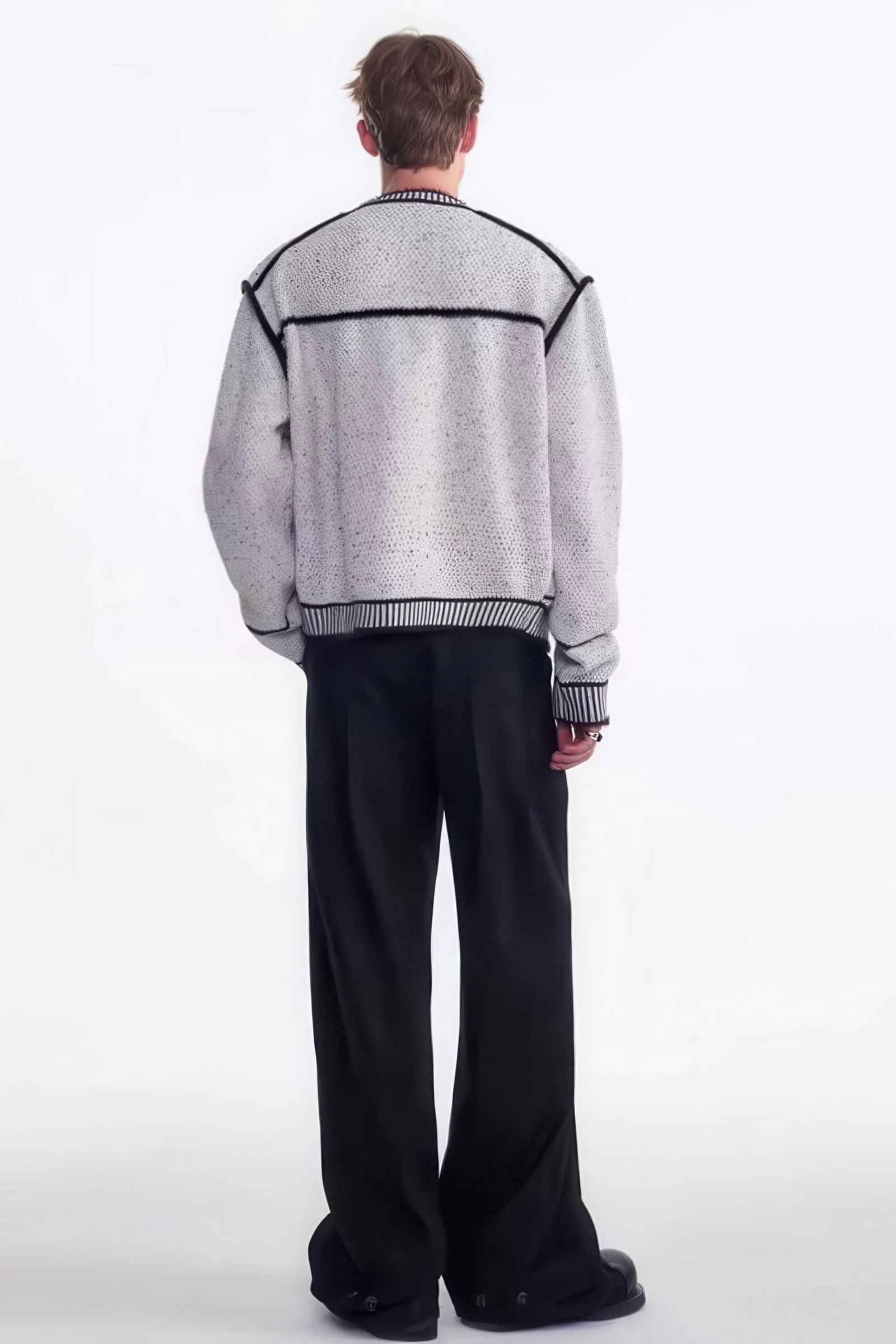Knitted Sweater Jacket with Mark Pen Design - 5SION