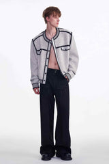 Knitted Sweater Jacket with Mark Pen Design - 5SION